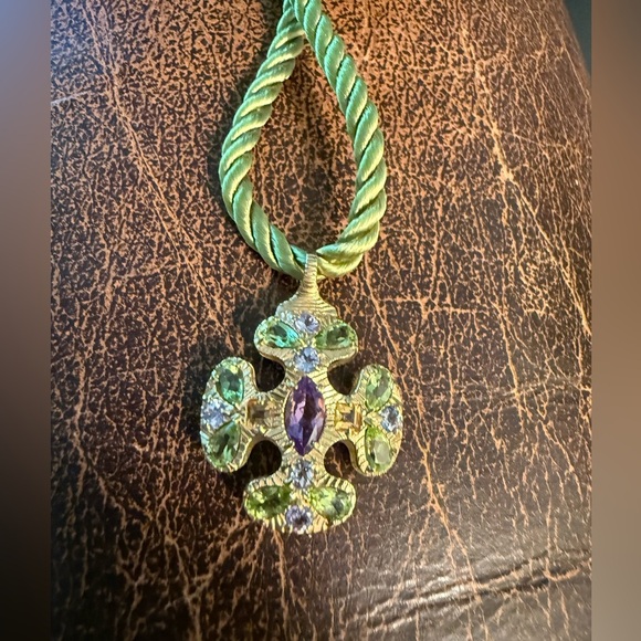 14K Gold Amethyst & Peridot Pendant Necklace - Picture 2 of 5